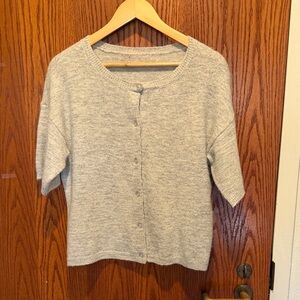 Light Gray Short Sleeve Button-Front Women's Sweater